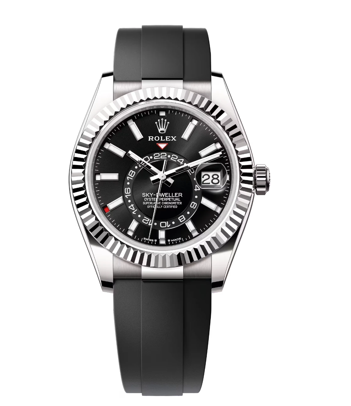 Rolex Sky-Dweller 42 Oyster Perpetual 18 ct white gold bright black dial Oysterflex band Reference 336239