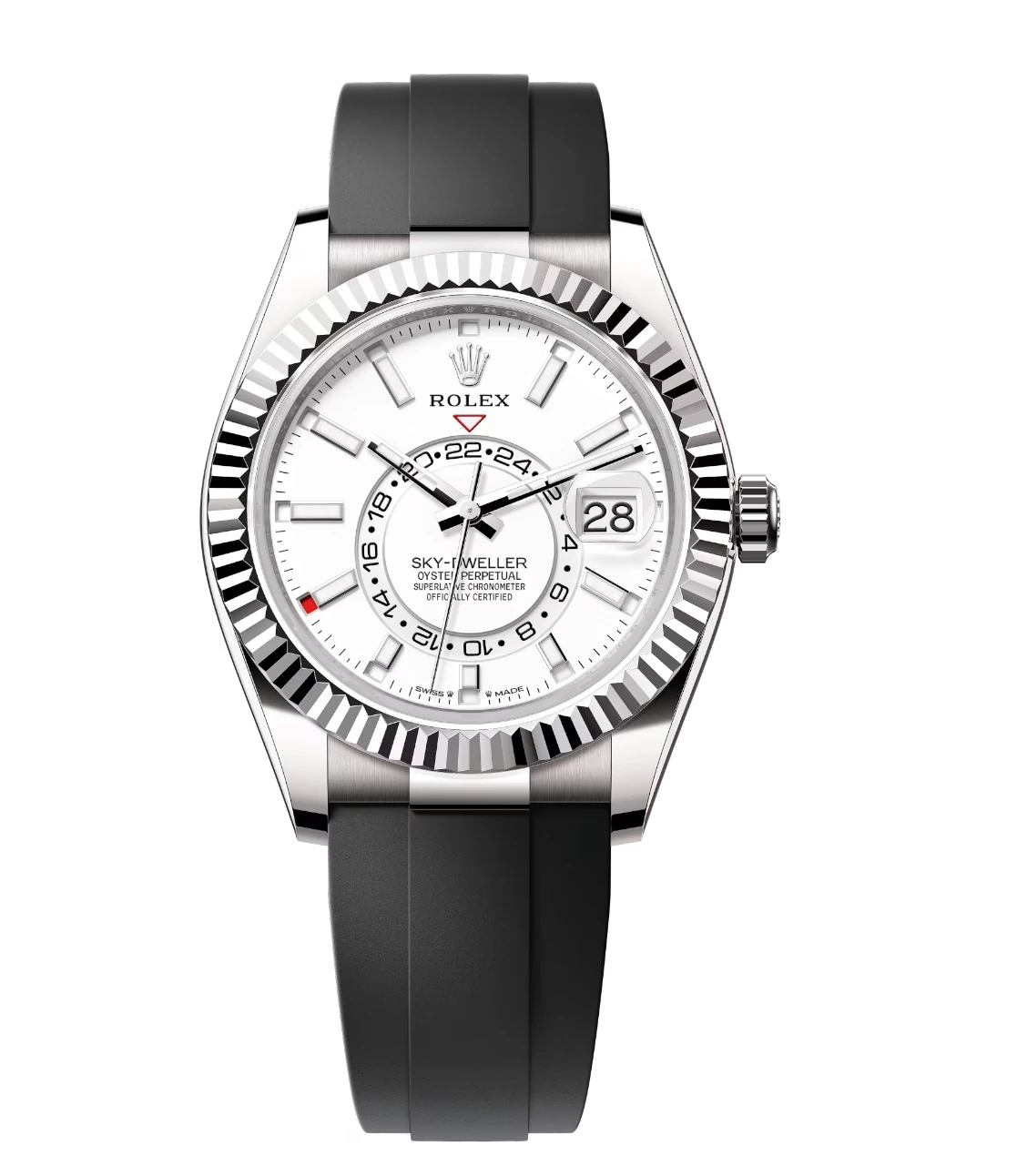 Rolex Sky-Dweller 42 Oyster Perpetual 18 ct white gold intense white dial watch on Oysterflex band